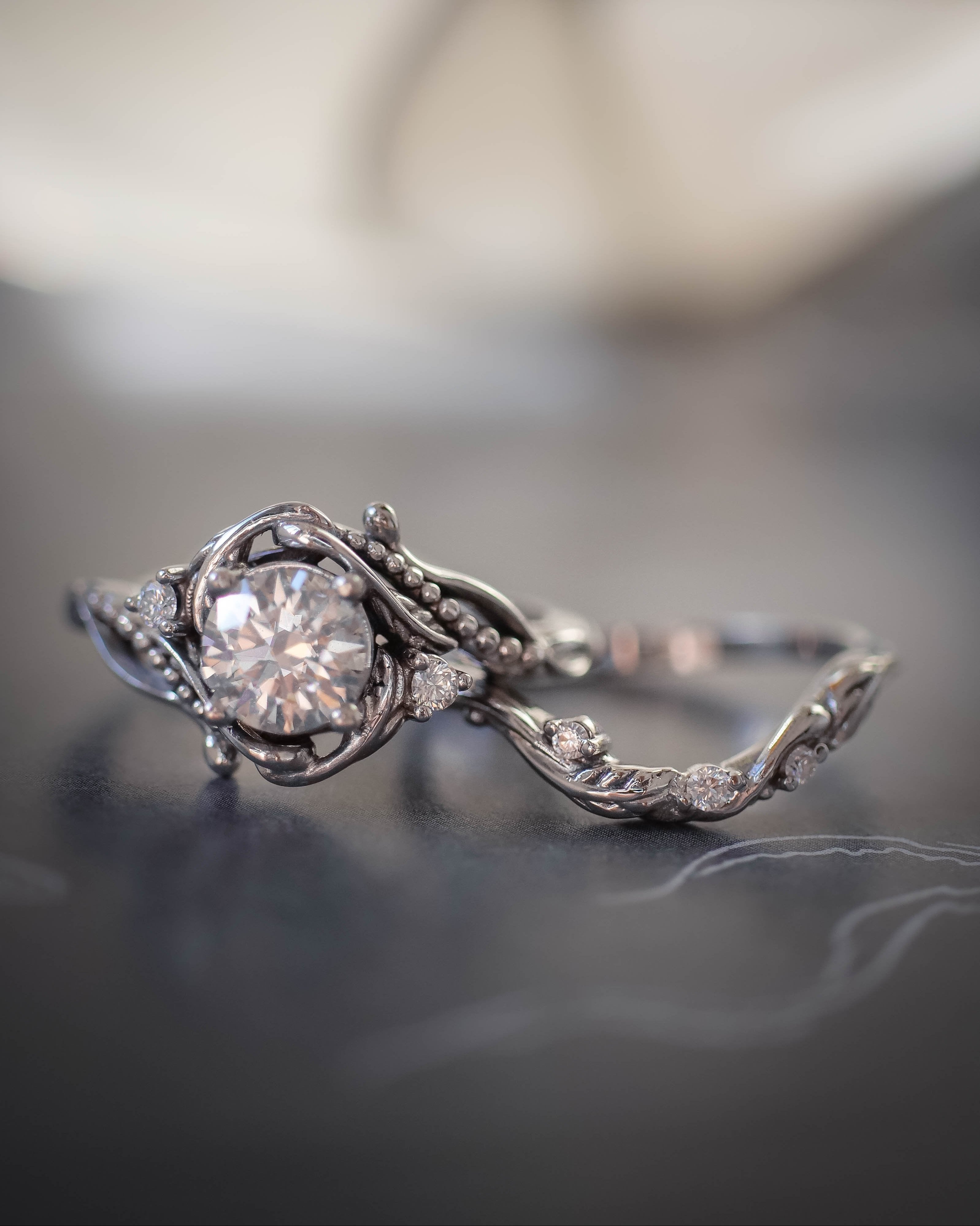 1 carat moissanite bridal ring set / Undina - Eden Garden Jewelry™