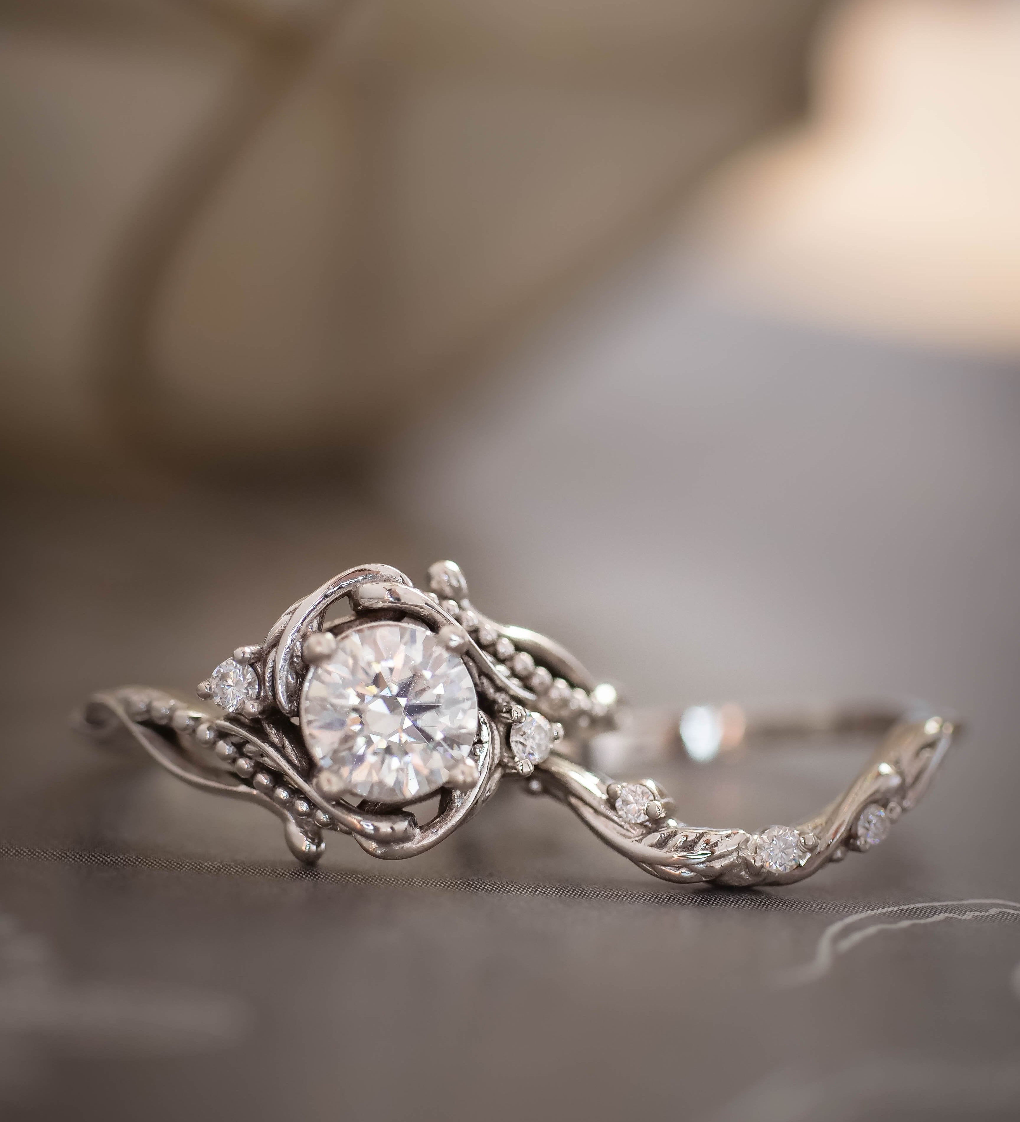 1 carat moissanite bridal ring set / Undina - Eden Garden Jewelry™