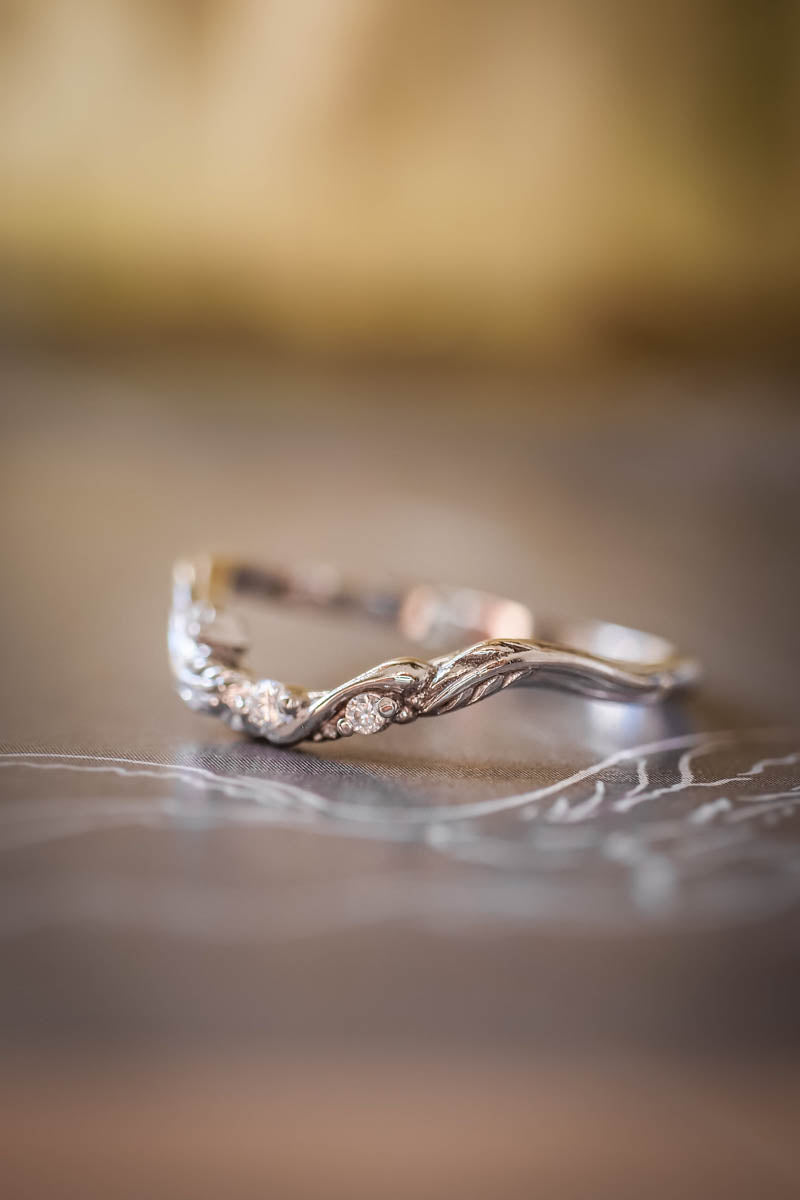Curved leaf wedding band with diamonds | Matching ring for Undina - Eden Garden Jewelry™