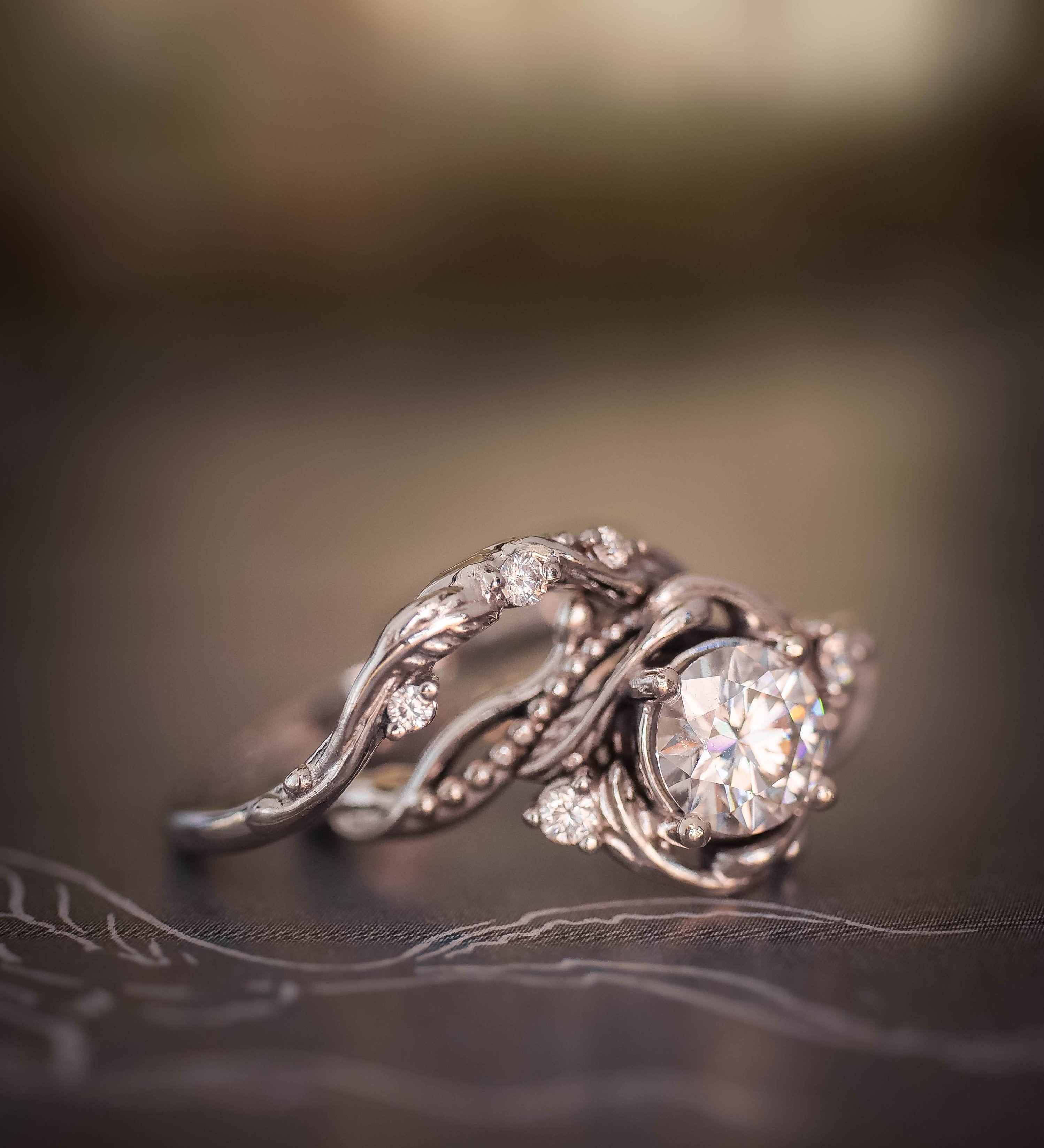 1 carat moissanite bridal ring set / Undina - Eden Garden Jewelry™