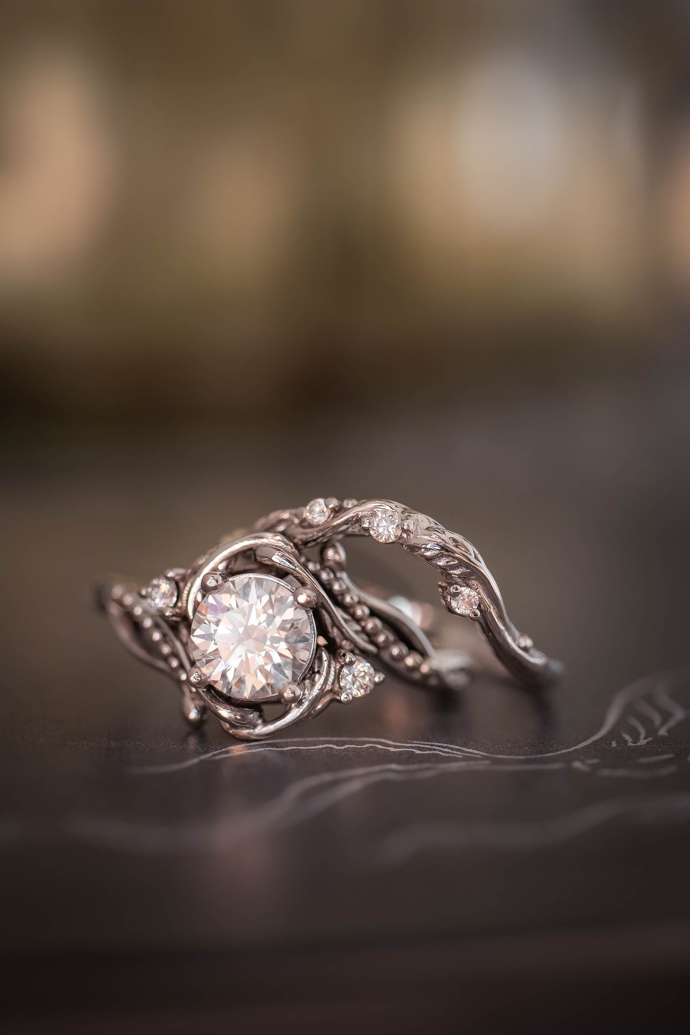 1 carat moissanite bridal ring set / Undina - Eden Garden Jewelry™