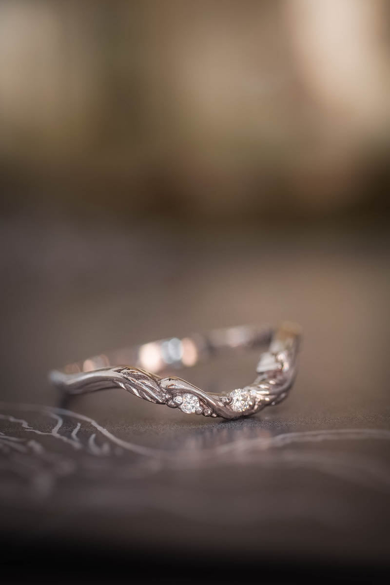 Curved leaf wedding band with diamonds | Matching ring for Undina - Eden Garden Jewelry™