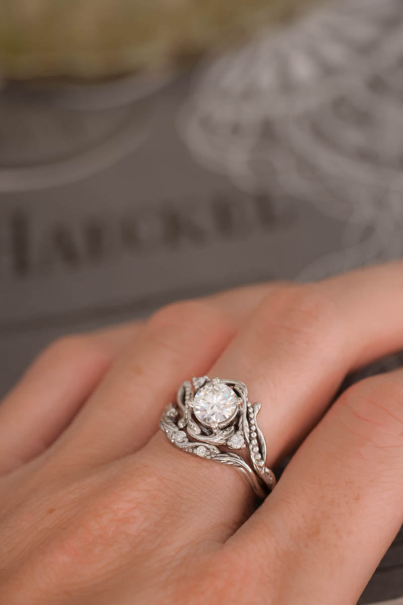 white gold moissanite engagement ring