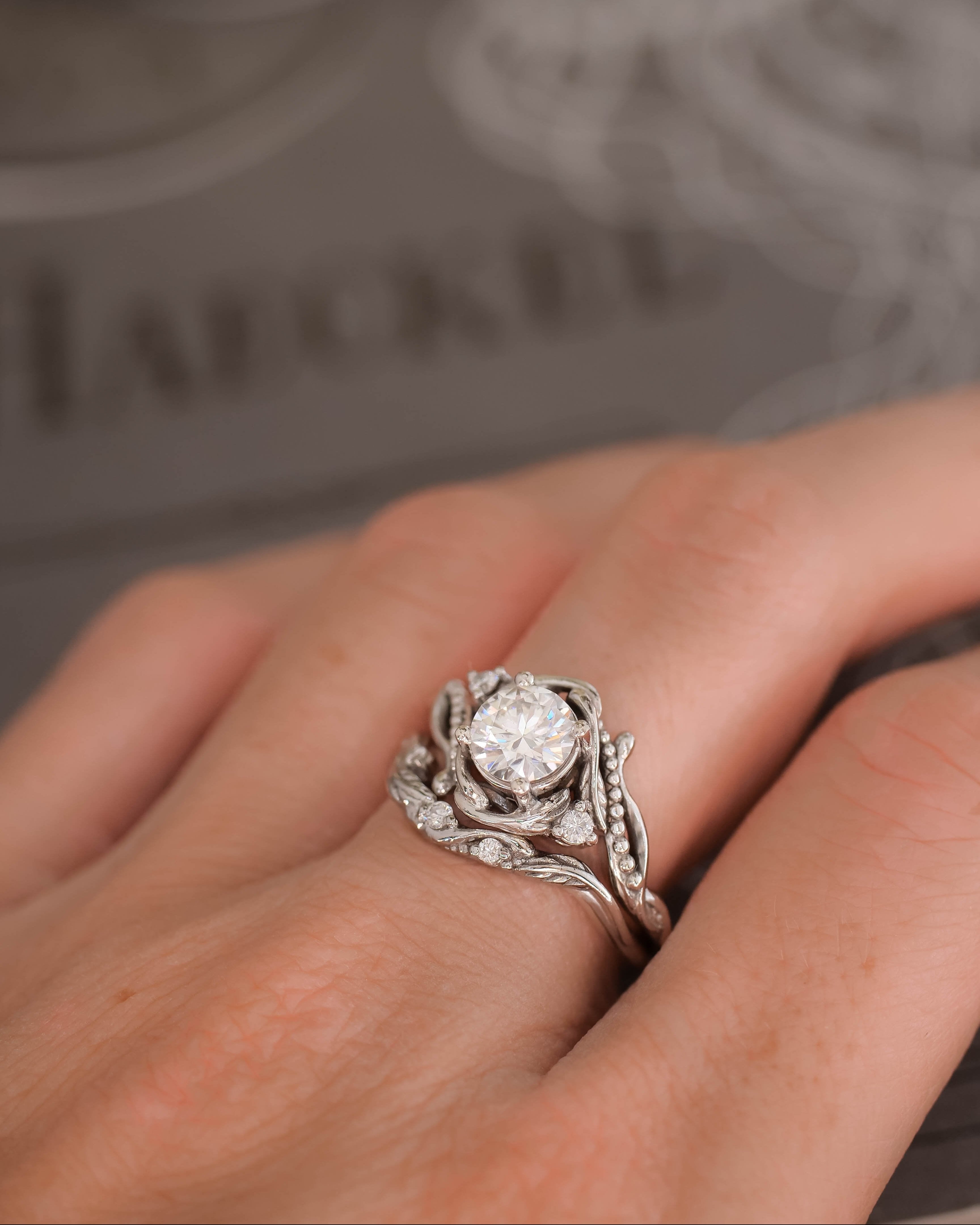 1 carat moissanite bridal ring set / Undina - Eden Garden Jewelry™