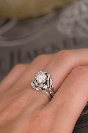 1 carat moissanite bridal ring set / Undina - Eden Garden Jewelry™