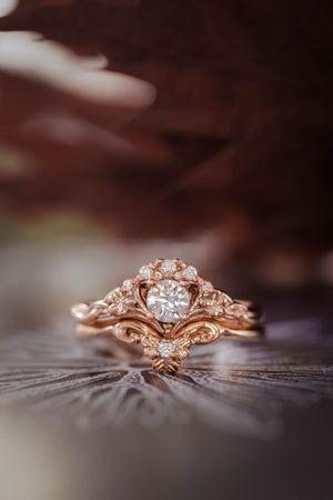 Bridal ring set with diamonds or moissanites / Horta small - Eden Garden Jewelry™