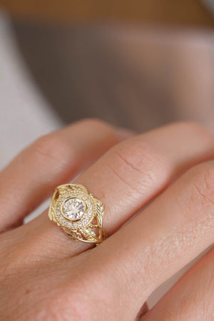 Leaf & halo engagement ring with moissanites / Tilia halo - Eden Garden Jewelry™