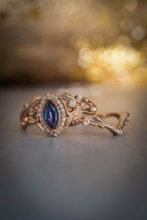 Marquise alexandrite ring with diamond halo / Callisto - Eden Garden Jewelry™