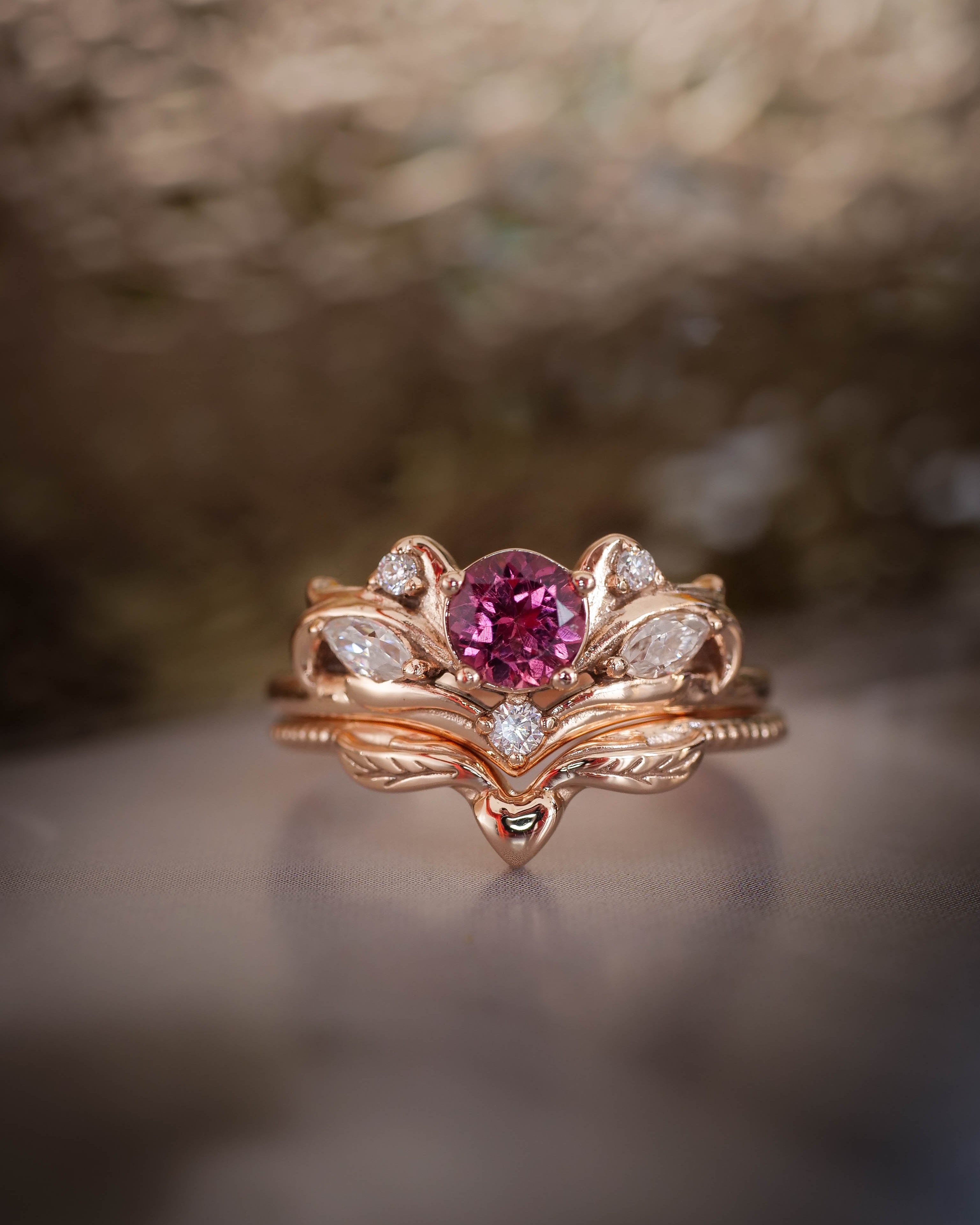 Bridal ring set with pink tourmaline / Swanlake - Eden Garden Jewelry™