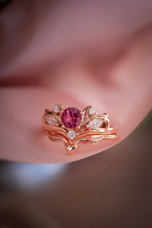 Bridal ring set with pink tourmaline / Swanlake - Eden Garden Jewelry™