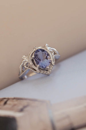 Bridal ring set with lavender tanzanite & diamonds / Lida oval - Eden Garden Jewelry™
