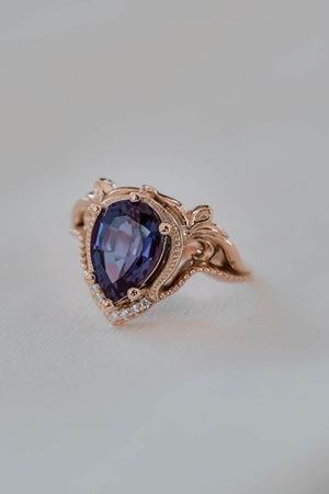 Engagement ring with big pear cut lab alexandrite / Lida - Eden Garden Jewelry™