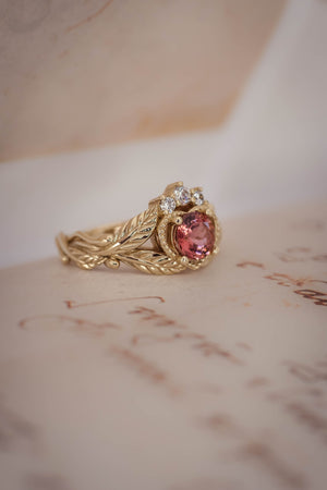 READY TO SHIP: Claddagh in 14K yellow gold, 6mm natural pink tourmaline, diamonds, RING SIZE 7 US - Eden Garden Jewelry™