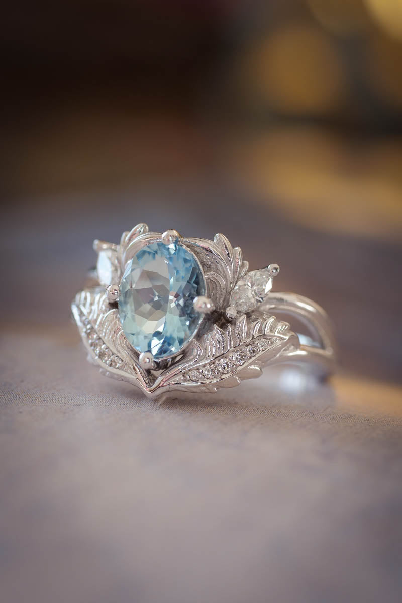 Aquamarine and diamonds engagement ring / Adonis - Eden Garden Jewelry™