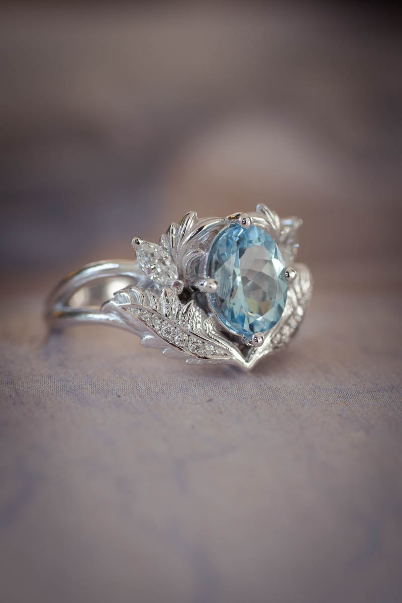 Aquamarine and diamonds engagement ring / Adonis - Eden Garden Jewelry™