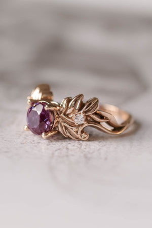 Nature themed engagement ring with alexandrite, colour changing gemstone - Eden Garden Jewelry™