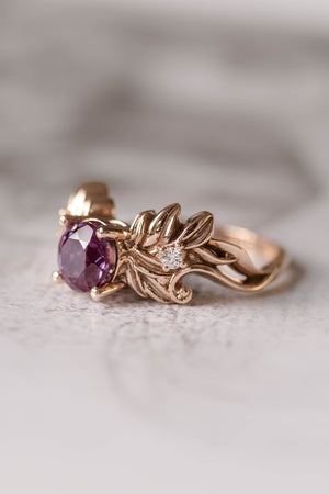 READY TO SHIP: 14K rose gold, round lab alexandrite 6.5 mm, moissanites, RING SIZE 6.75 US - Eden Garden Jewelry™
