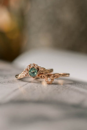 READY TO SHIP: Horta in 14K rose gold, natural light teal sapphire 4 mm, moissanites, RING SIZE 6.75 US - Eden Garden Jewelry™