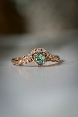 Bridal ring set with light teal sapphire / Horta small - Eden Garden Jewelry™
