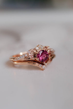Pink tourmaline & diamonds bridal ring set / Amelia - Eden Garden Jewelry™