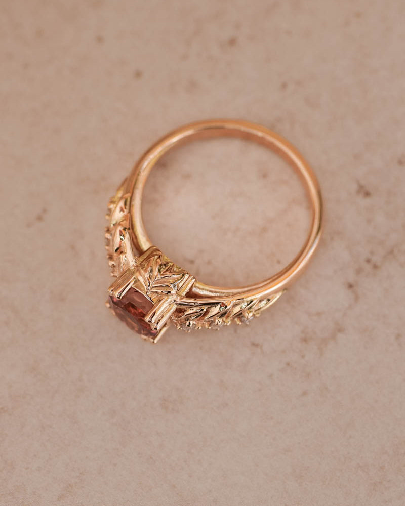 Pink tourmaline engagement ring with diamonds / Silvestra - Eden Garden Jewelry™