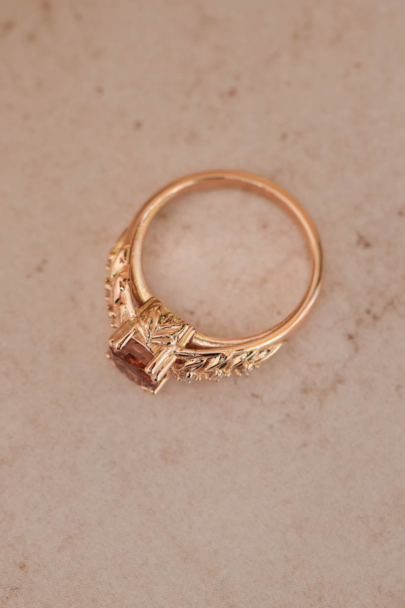 Pink tourmaline engagement ring with diamonds / Silvestra - Eden Garden Jewelry™