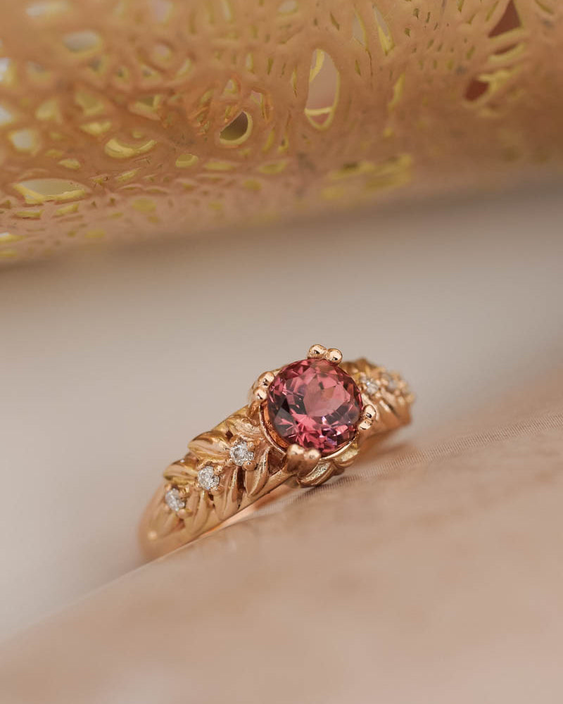 Pink tourmaline engagement ring with diamonds / Silvestra - Eden Garden Jewelry™