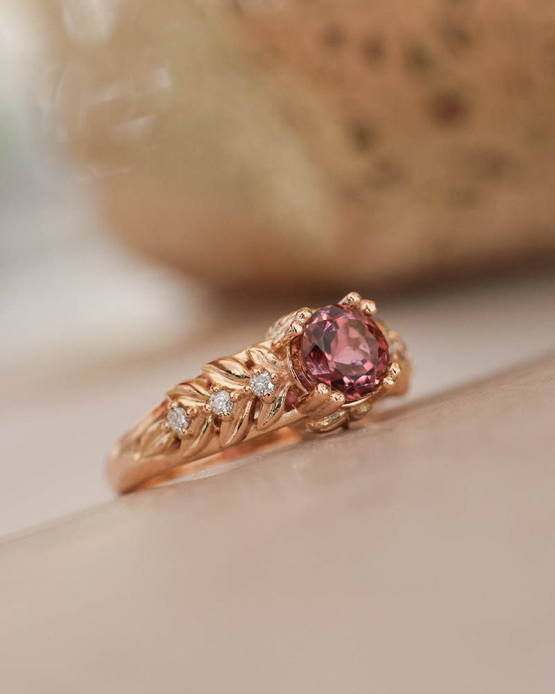 Pink tourmaline engagement ring with diamonds / Silvestra - Eden Garden Jewelry™