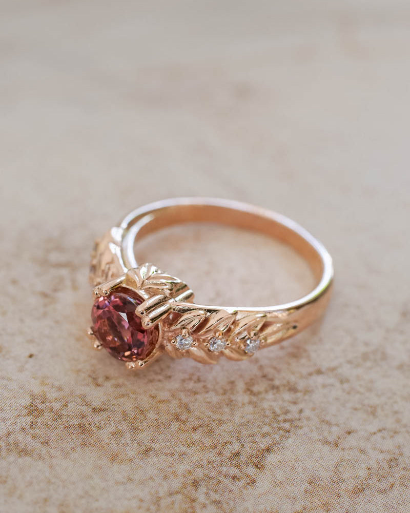 Pink tourmaline engagement ring with diamonds / Silvestra - Eden Garden Jewelry™