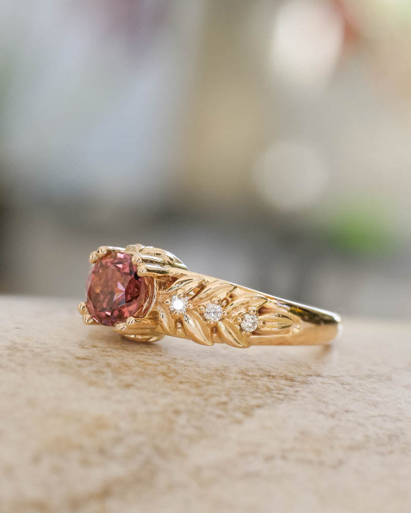 Pink tourmaline engagement ring with diamonds / Silvestra - Eden Garden Jewelry™