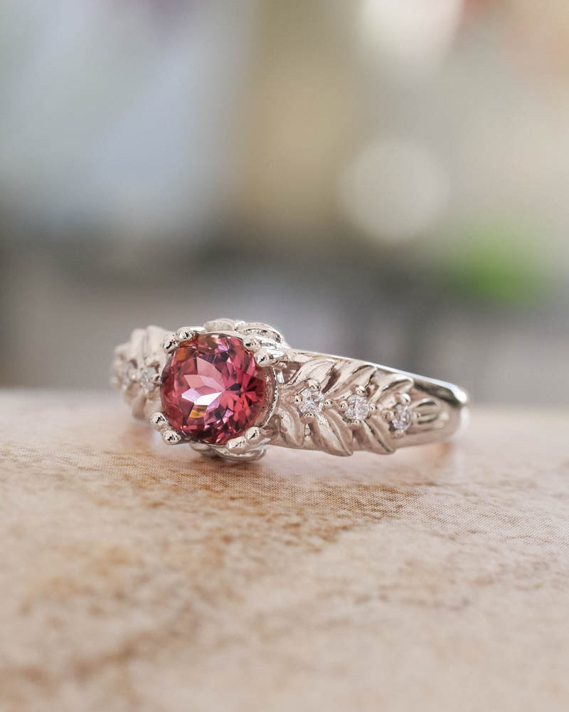 Pink tourmaline engagement ring with diamonds / Silvestra - Eden Garden Jewelry™
