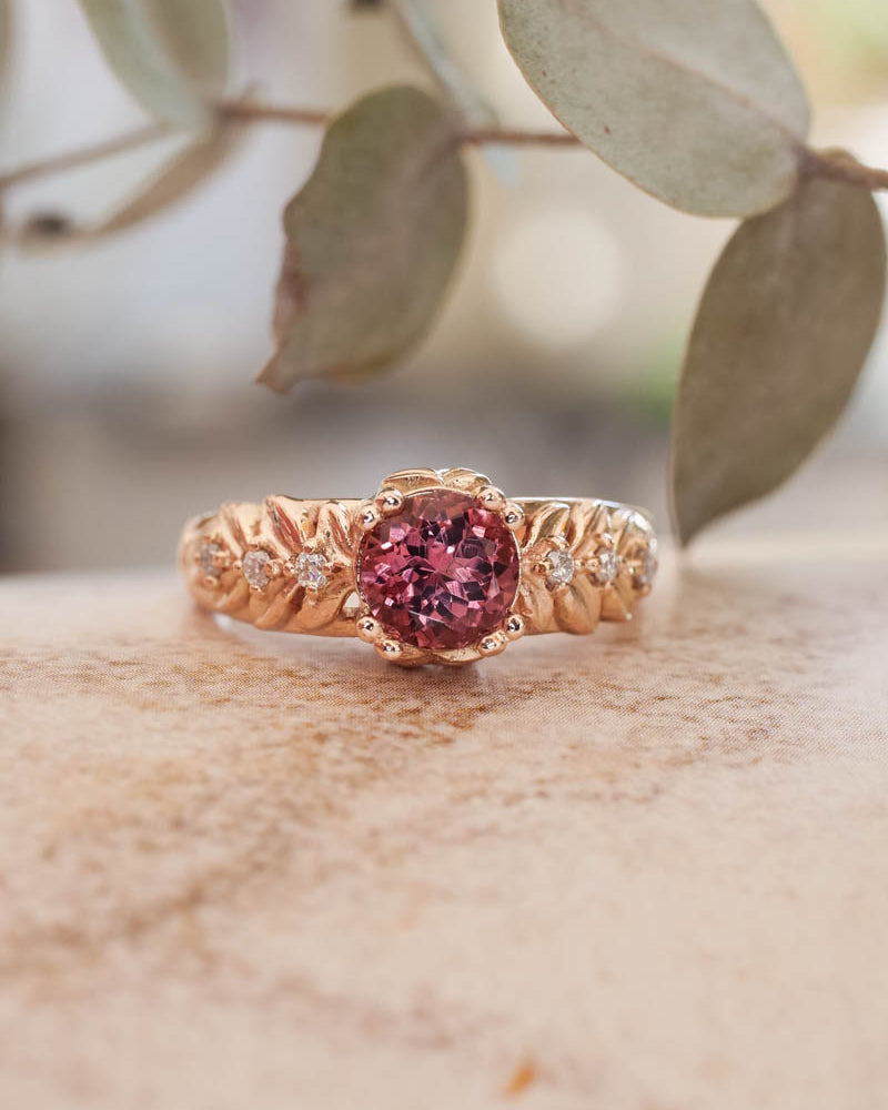 Pink tourmaline engagement ring with diamonds / Silvestra - Eden Garden Jewelry™
