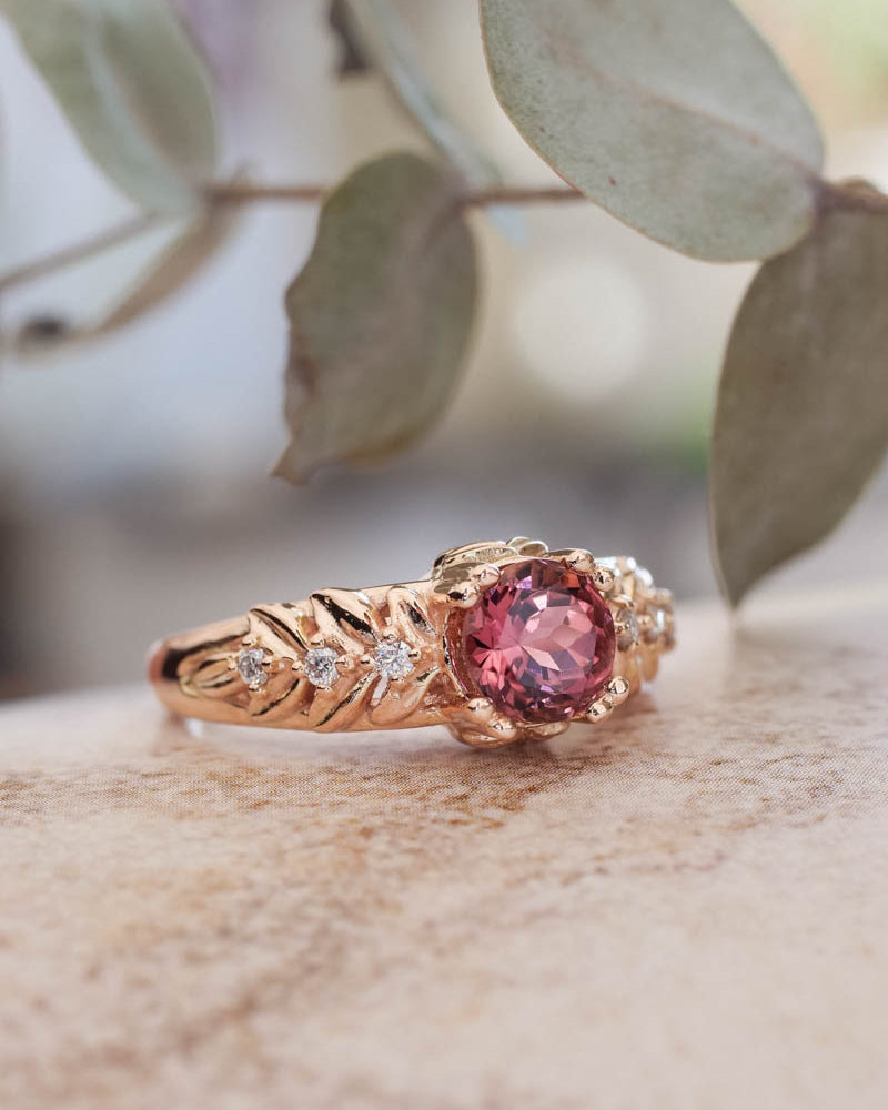 Pink tourmaline engagement ring with diamonds / Silvestra - Eden Garden Jewelry™