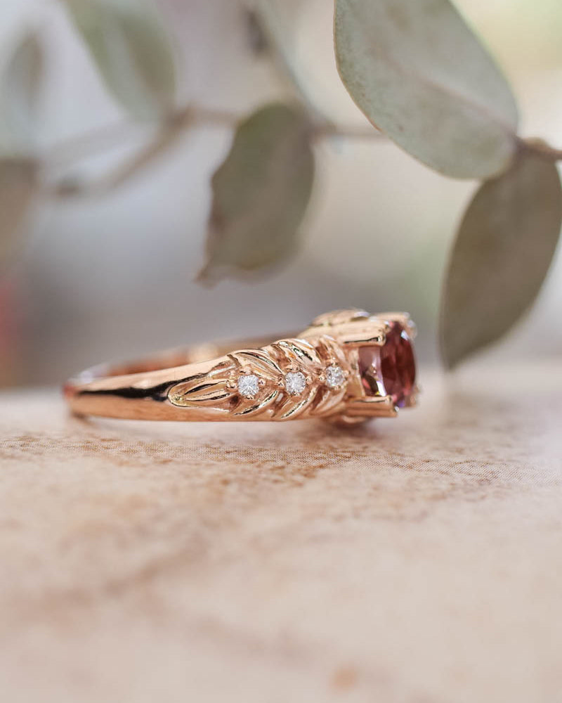 Pink tourmaline engagement ring with diamonds / Silvestra - Eden Garden Jewelry™