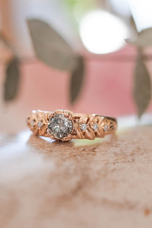 Nature inspired engagement ring with salt & pepper diamond / Silvestra - Eden Garden Jewelry™
