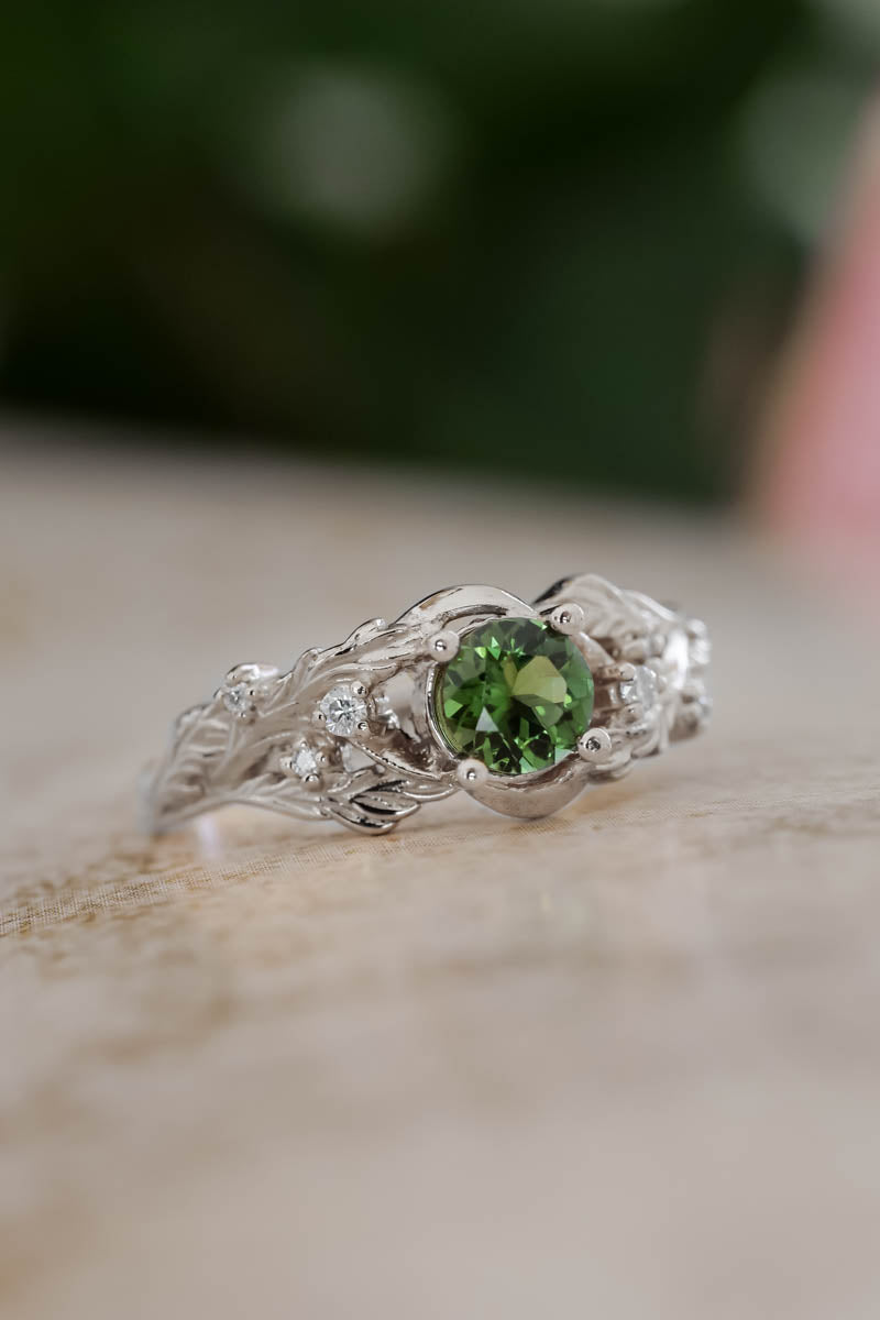 Green tourmaline and diamonds ring / Japanese Maple - Eden Garden Jewelry™