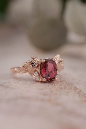 READY TO SHIP: Vineyard in 14K rose gold, oval pink natural tourmaline 8x6 mm, moissanites, RING SIZE 6 US - Eden Garden Jewelry™