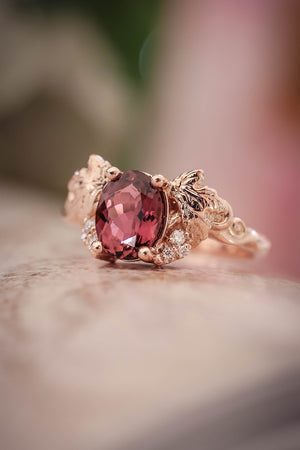 READY TO SHIP: Vineyard in 14K rose gold, oval pink natural tourmaline 8x6 mm, moissanites, RING SIZE 6 US - Eden Garden Jewelry™