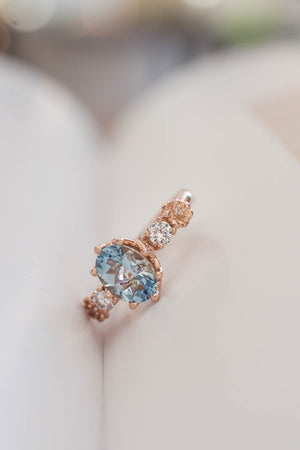 Oval aquamarine engagement ring / Fiorella - Eden Garden Jewelry™