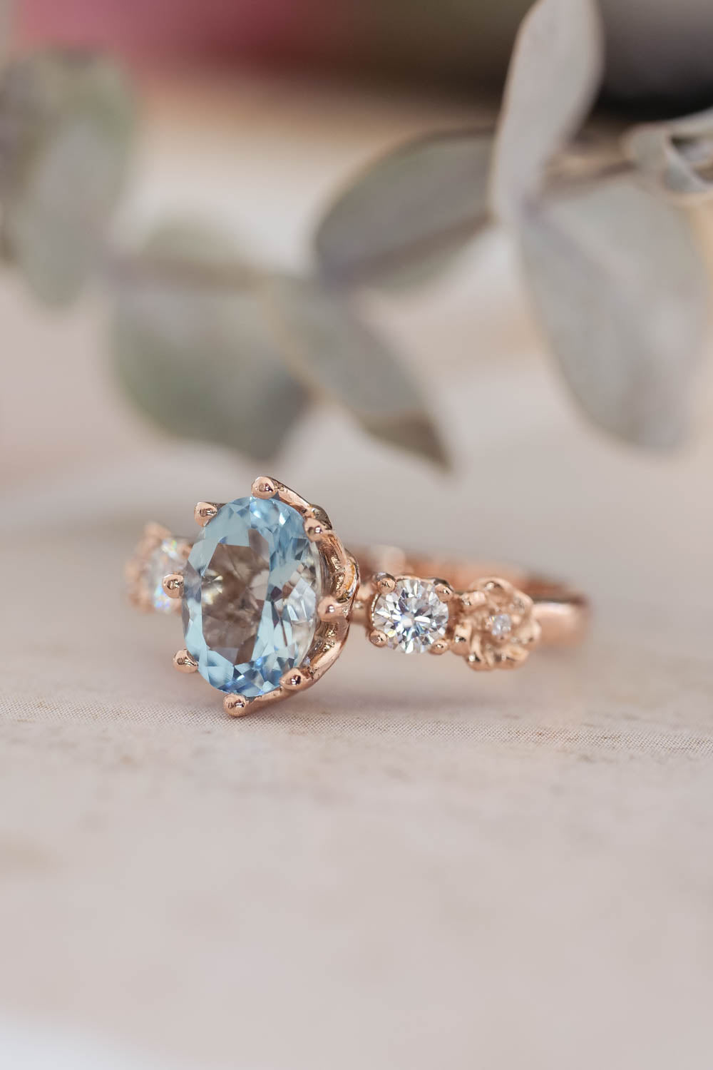 Oval aquamarine engagement ring / Fiorella - Eden Garden Jewelry™