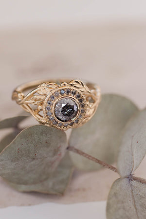 Salt & pepper halo diamonds engagement ring / Tilia halo - Eden Garden Jewelry™
