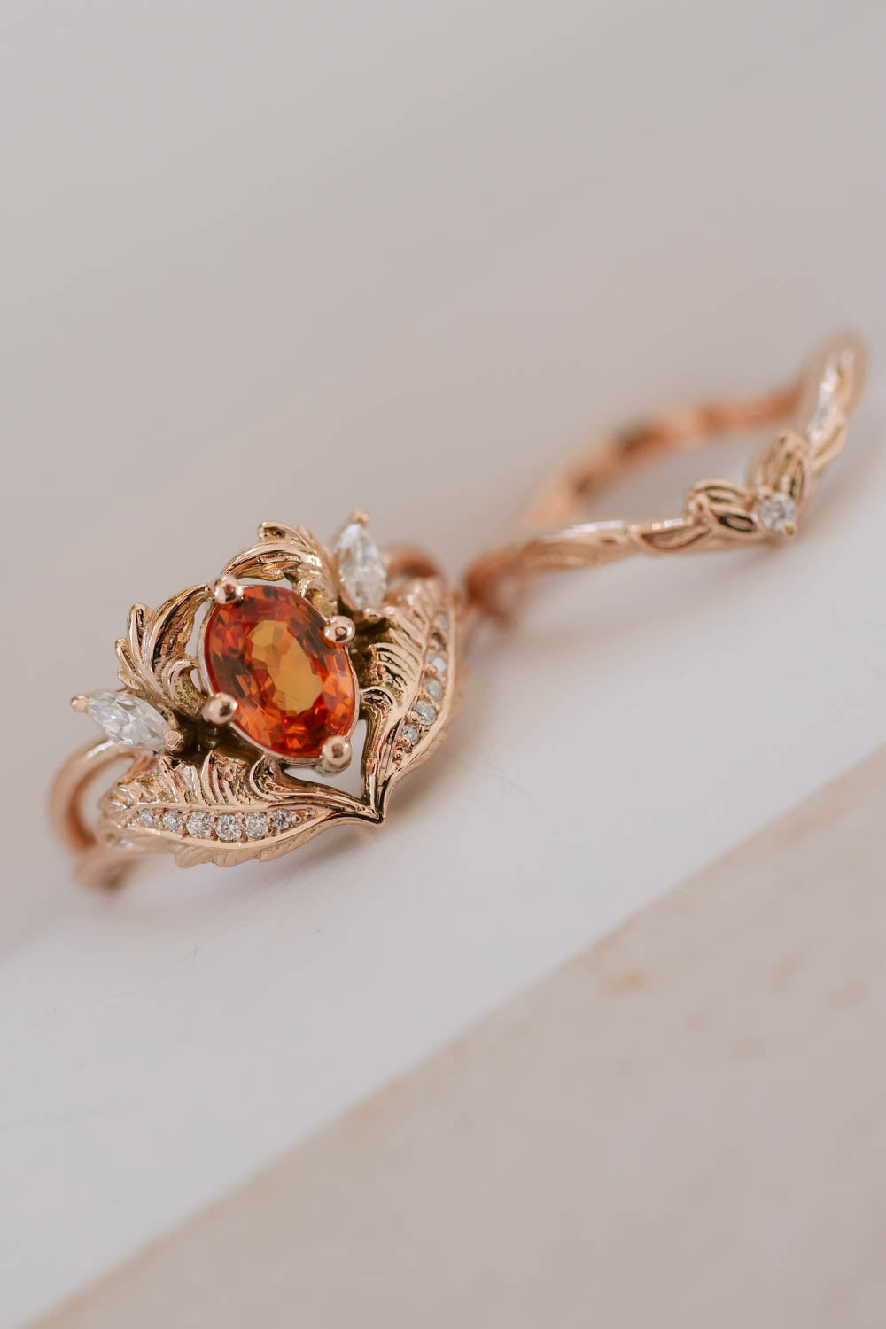 Orange sapphire and diamonds engagement ring / Adonis - Eden Garden Jewelry™