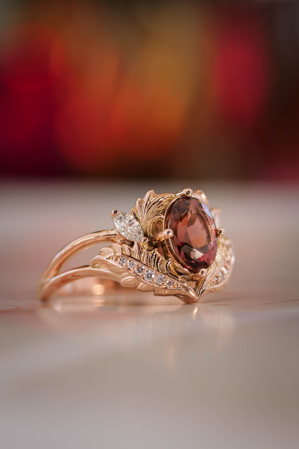 Pink tourmaline and diamonds engagement ring / Adonis - Eden Garden Jewelry™