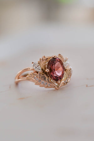 Bridal ring set with pink tourmaline and diamonds / Adonis - Eden Garden Jewelry™