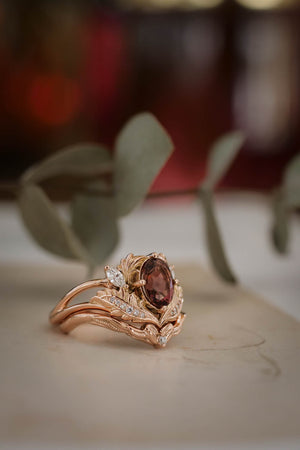 Bridal ring set with pink tourmaline and diamonds / Adonis - Eden Garden Jewelry™