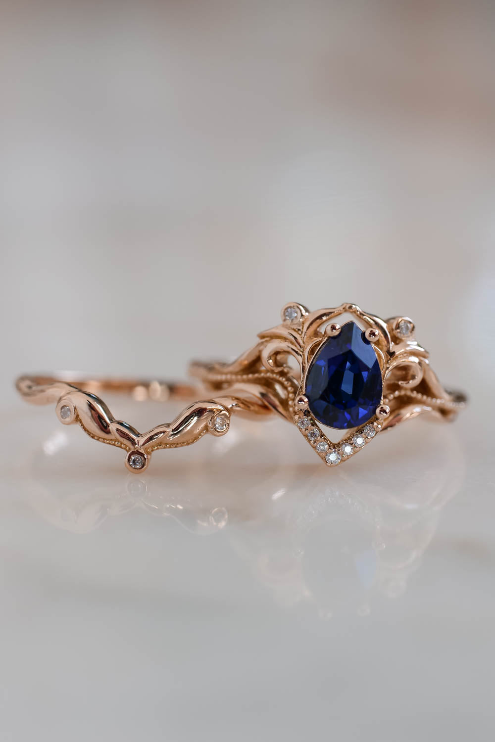 blue sapphire engagement ring  with lab created gemstone