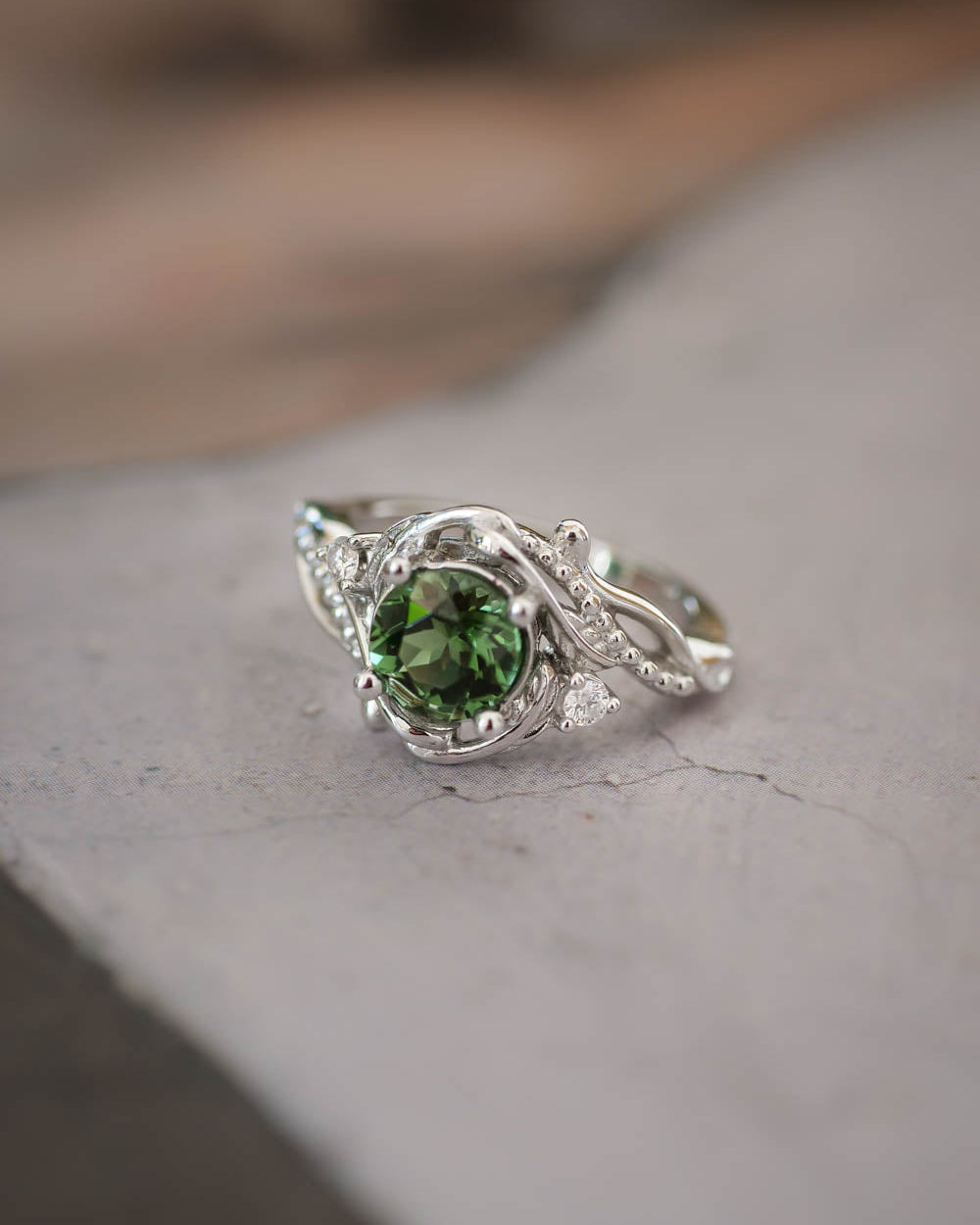 1 carat green tourmaline bridal ring set / Undina - Eden Garden Jewelry™