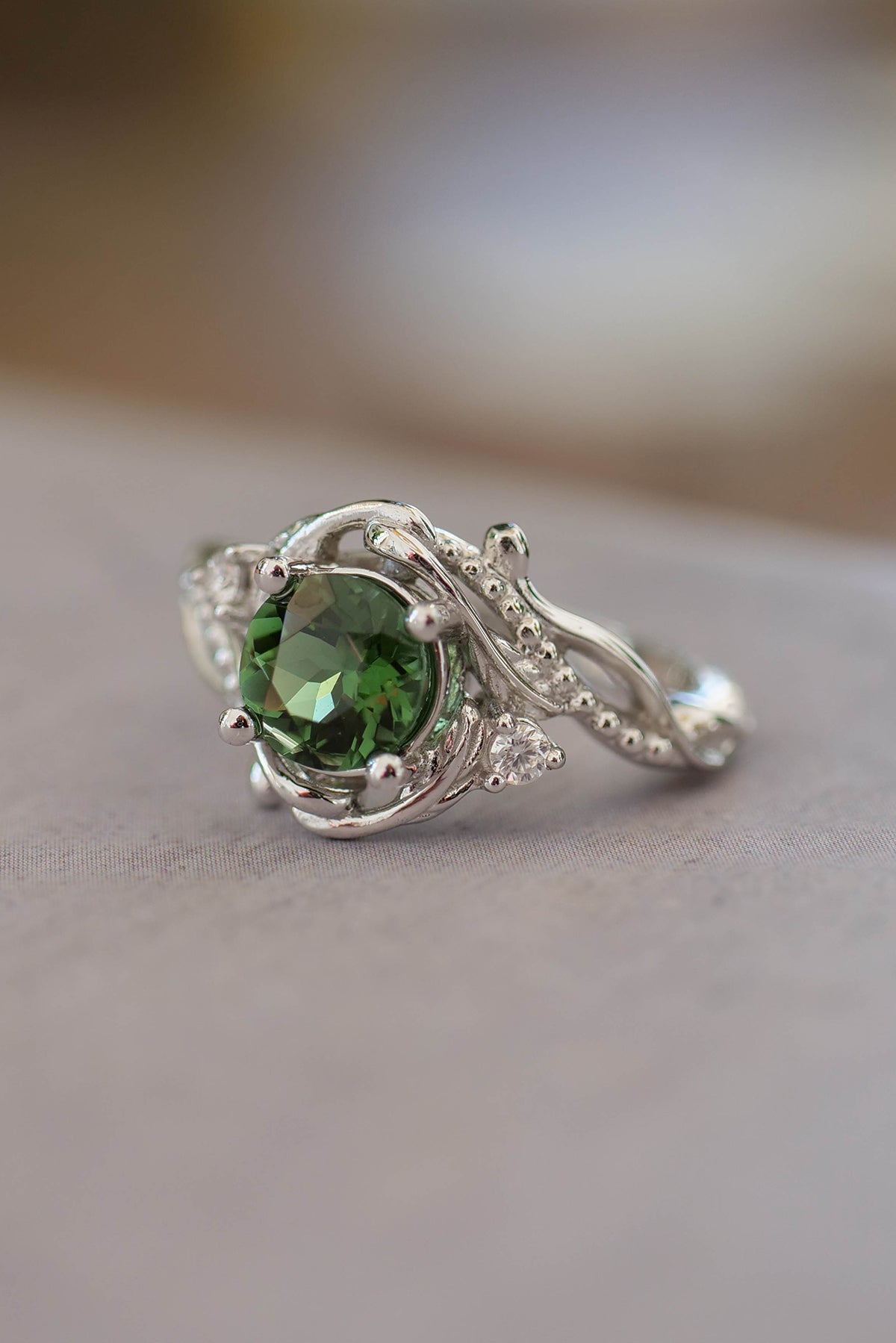 Green tourmaline ring with diamonds