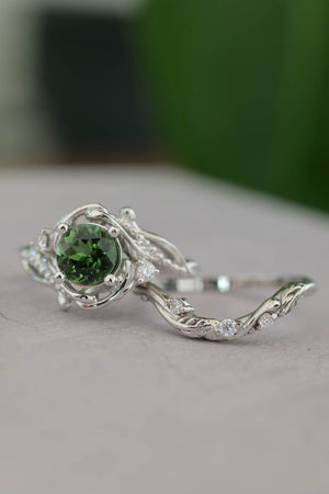1 carat green tourmaline bridal ring set / Undina - Eden Garden Jewelry™