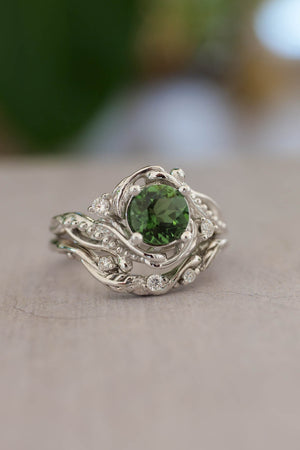 1 carat green tourmaline bridal ring set / Undina - Eden Garden Jewelry™